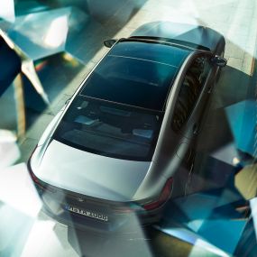 Toit ouvrant panoramique, BMW M850i xDrive Gran Coupé Toit ouvrant panoramique de la BMW M850i xDrive Gran Coupé G16 2019 en BMW Individual Frozen Bluestone metallic, vue plongeante