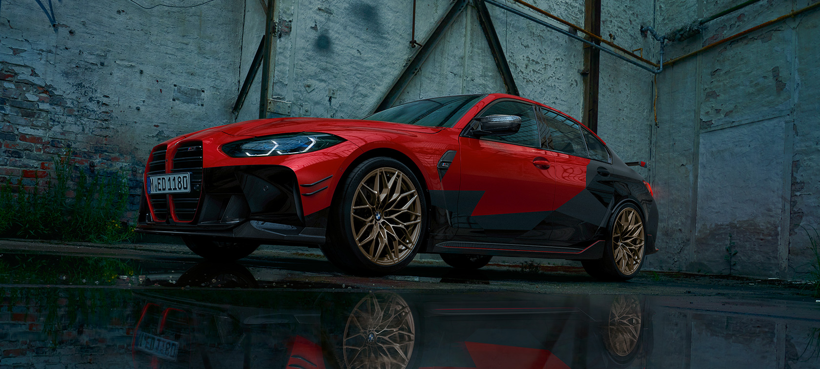 BMW M3 Berline G80 2020 avec BMW M Performance Parts Vue de trois quarts de profil de la BMW M3 Berline G80 2020 avec BMW M Performance Parts