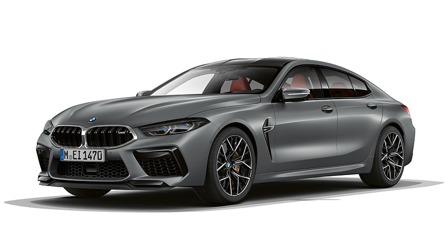 BMW M8 Gran Coupé F93 LCI Facelift 2022 BMW Individual Frozen Pure Grey metallic three-quarter front view