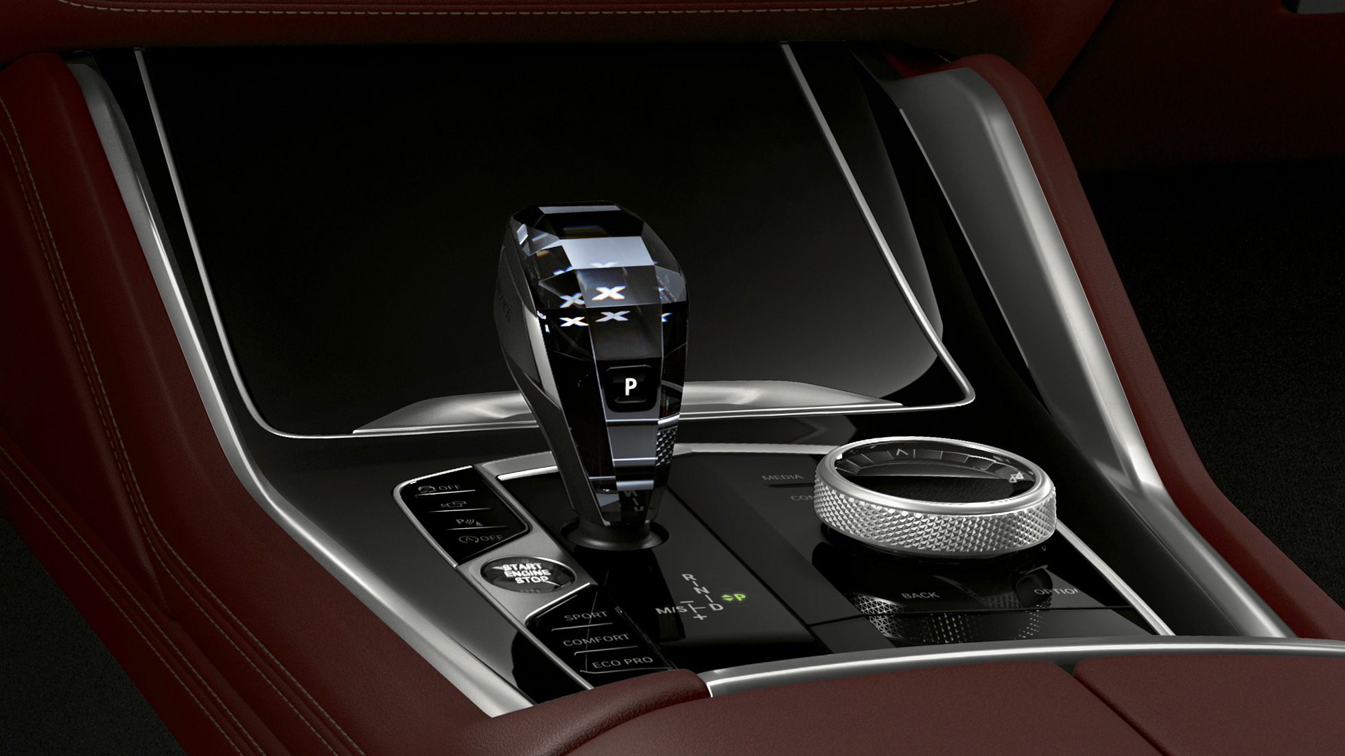 BMW X6 avec BMW Individual, console centrale. Intérieur de la BMW X6 avec BMW Individual, vue de la console centrale.